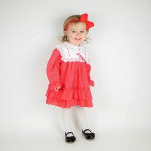 Vtg Bryan Dress Red & white polka dot lace ruffle